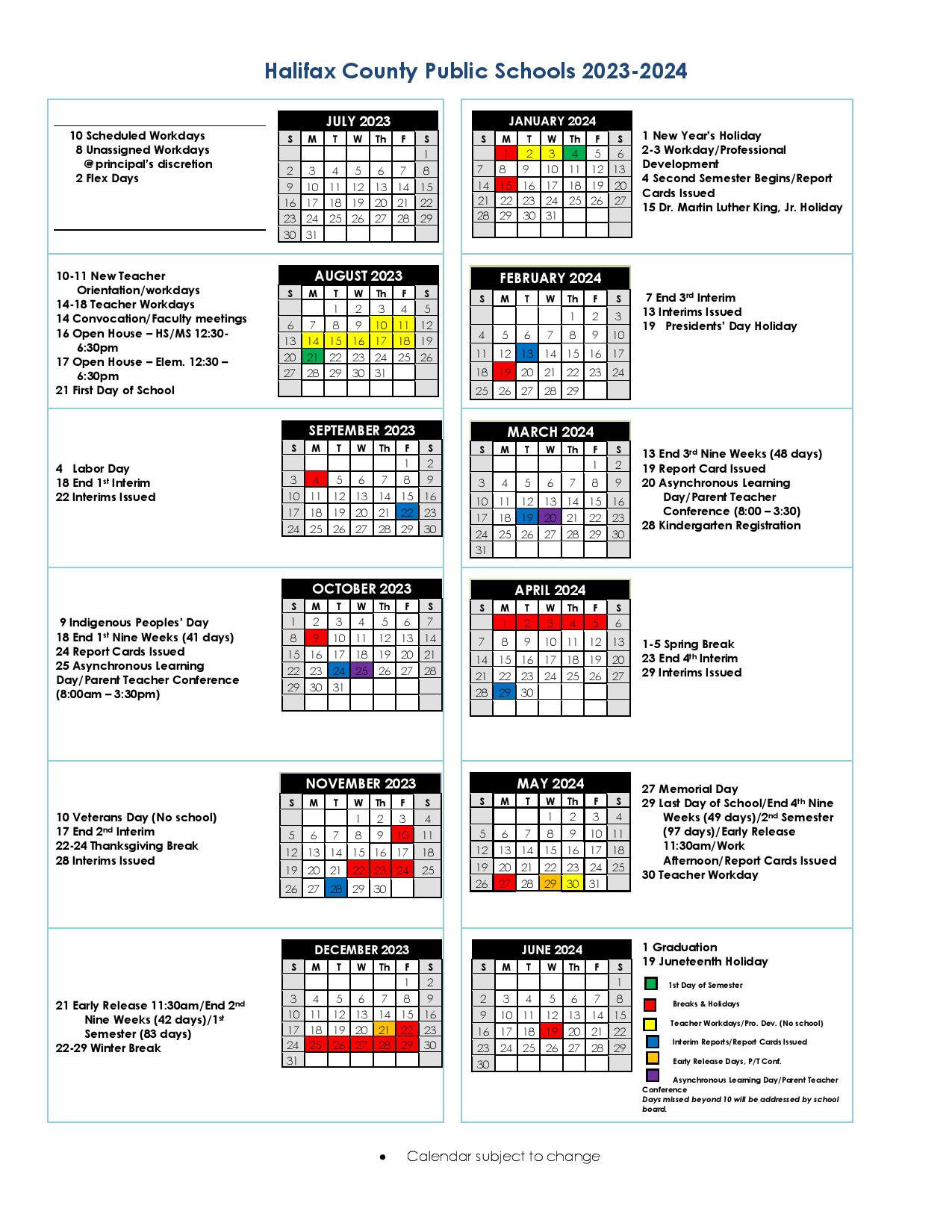 Halifax County Public Schools Calendar 20242025 in PDF