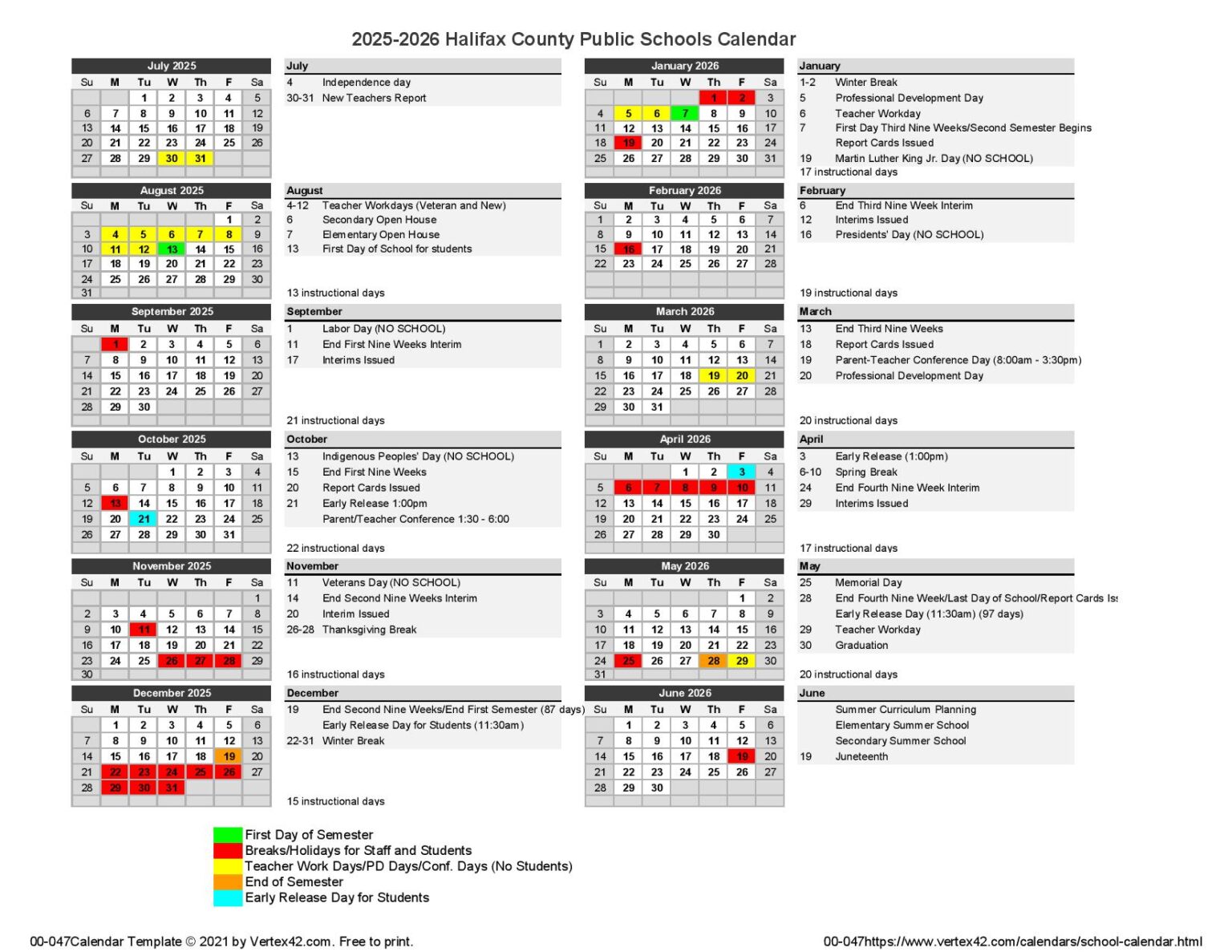Halifax County Public Schools Calendar 2025 2026 in PDF Halifax County Public Schools Calendar 2025 2026 in PDF