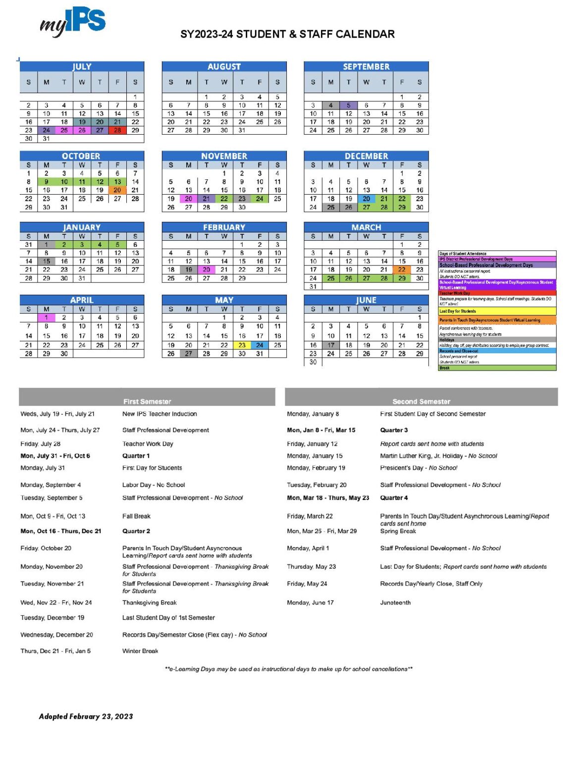 Indianapolis Public Schools Calendar Holidays 20242025 PDF