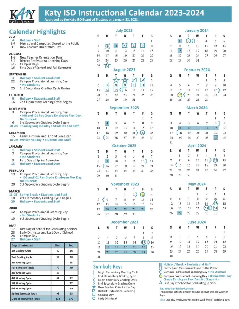 Katy Independent School District Calendar
