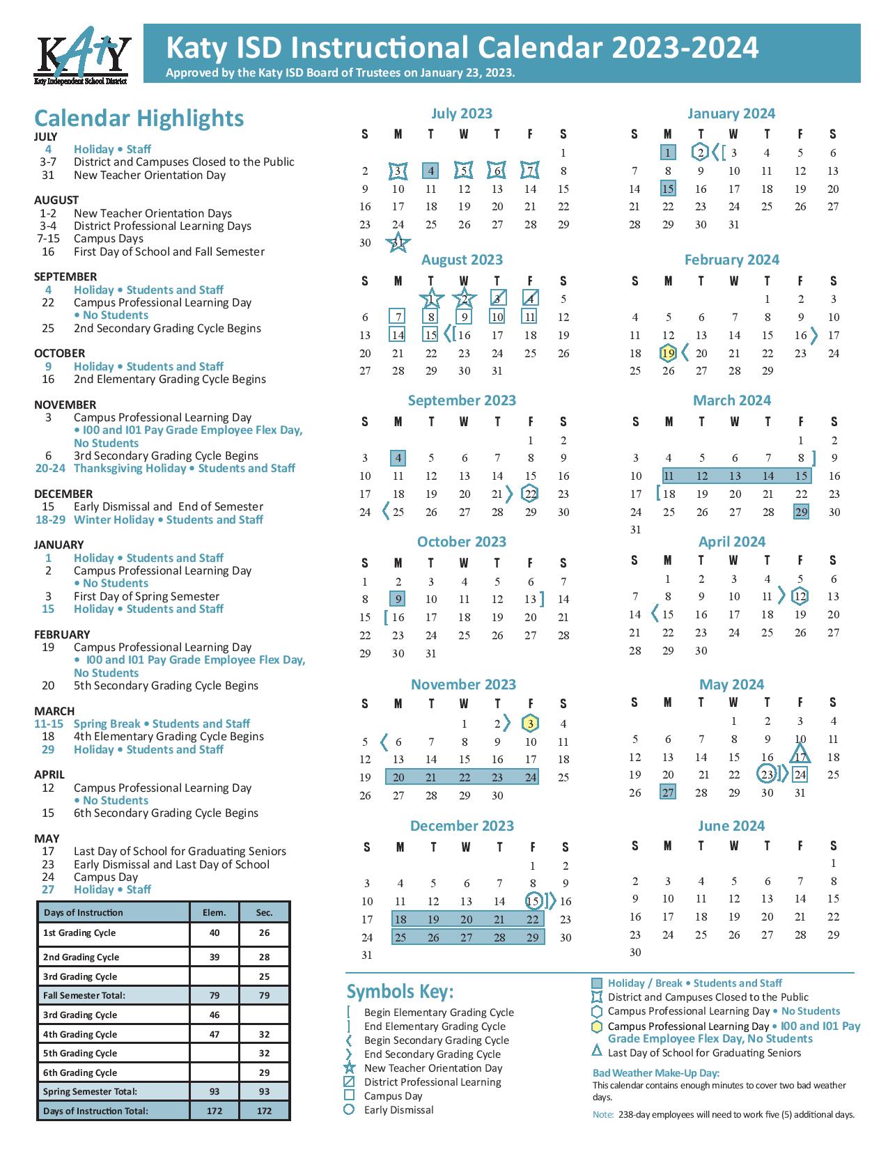 Katy Independent School District Calendar Holidays 2023 2024