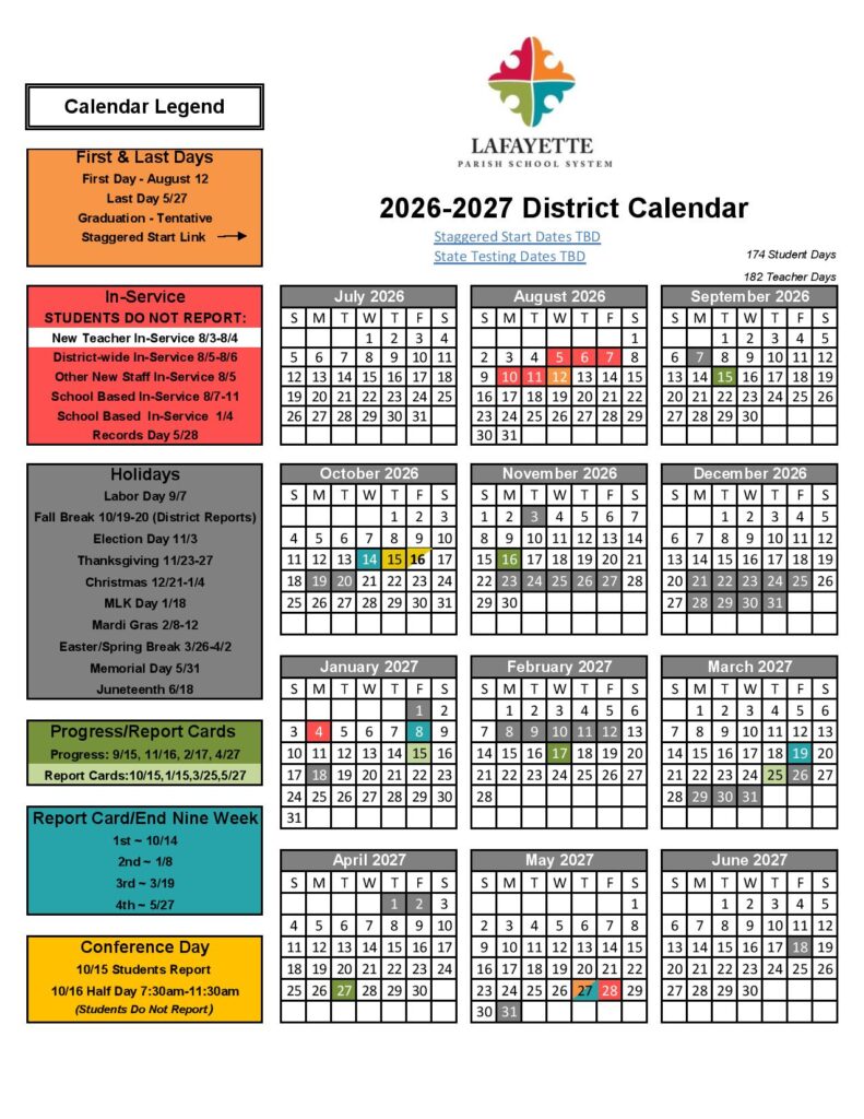 Lafayette Parish Schools Calendar 2026-2027