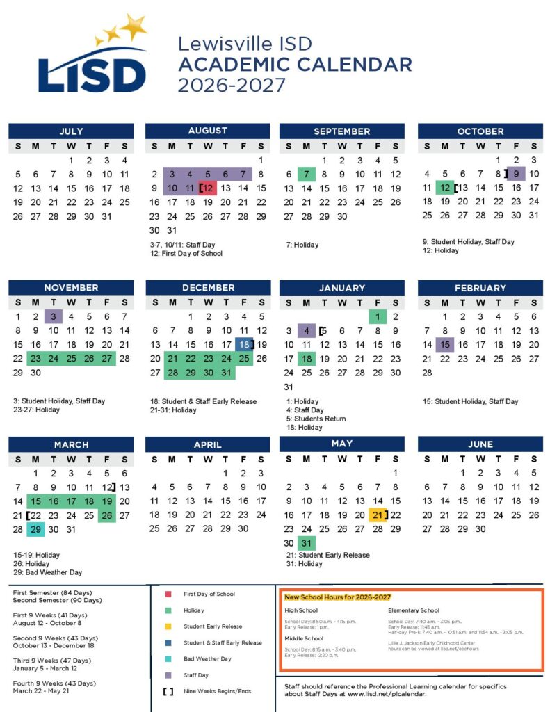 Lewisville Independent School District Calendar 2026-2027