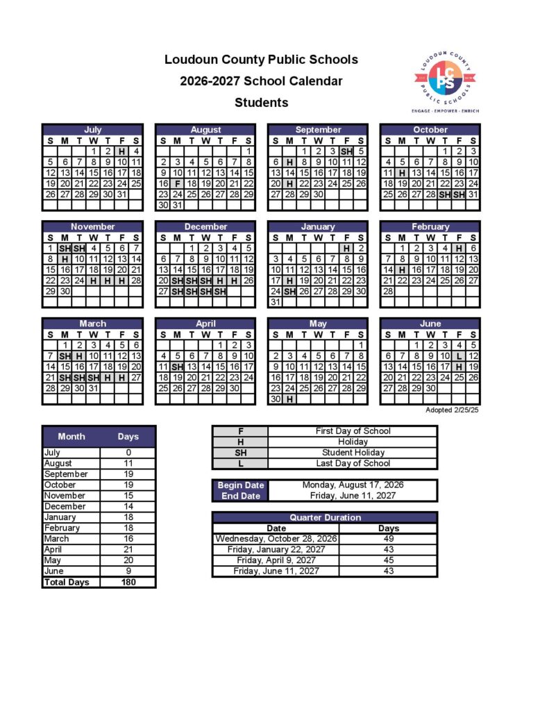 Loudoun County Public Schools Calendar 2026-2027
