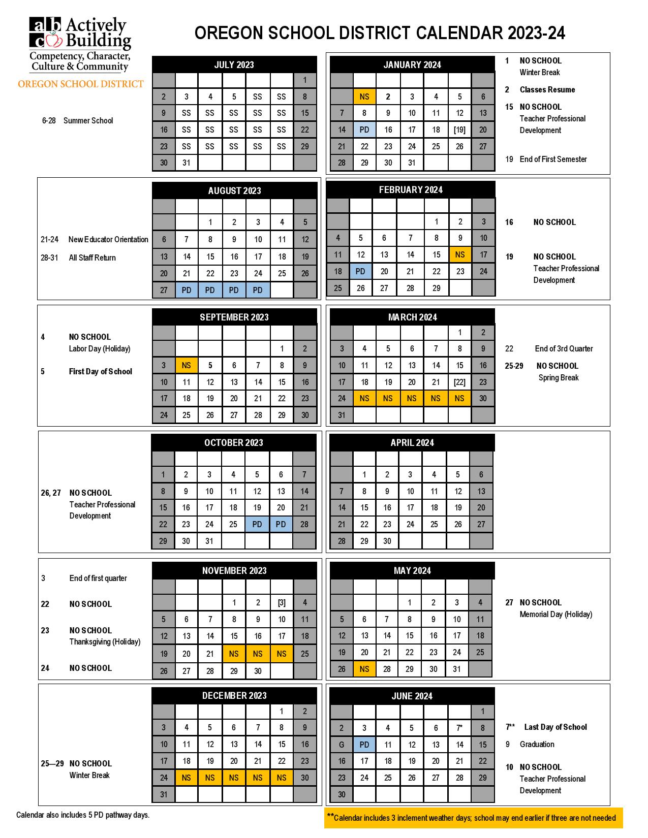 Oregon School District Calendar Holidays 20242025