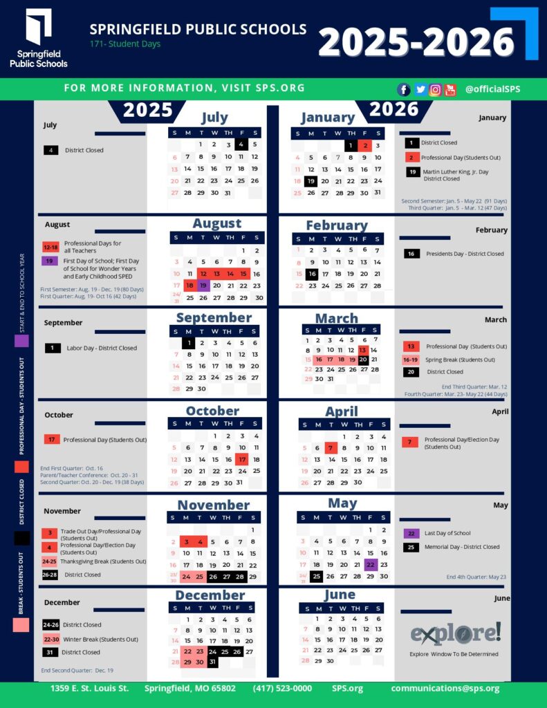 Springfield Public Schools Calendar 2025-2026