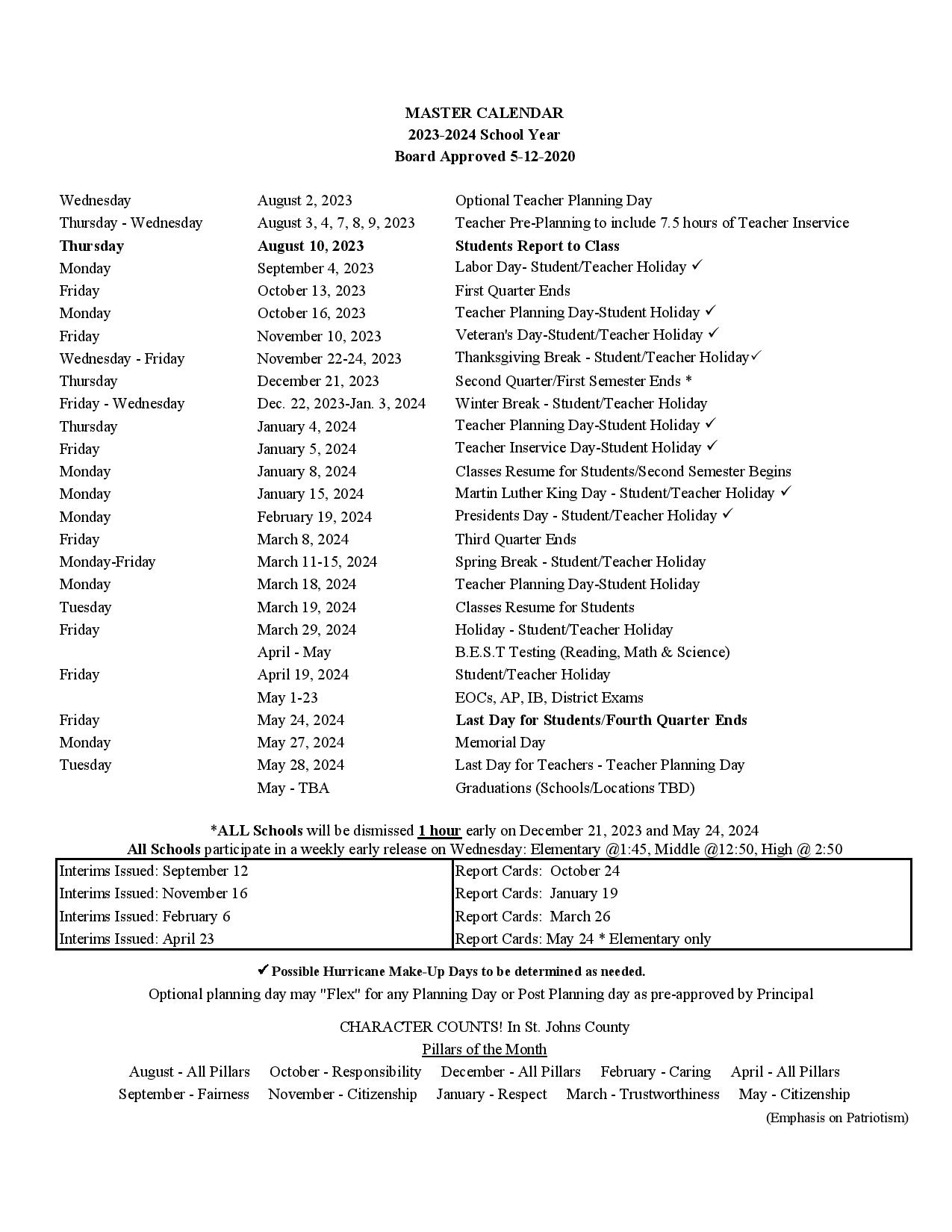 St Johns County School District Calendar Holidays 20232024 PDF