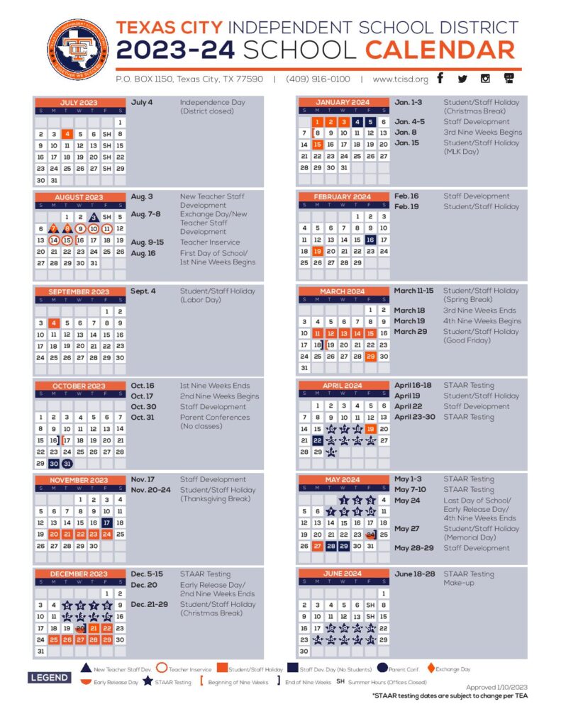 Texas City Independent School District Calendar