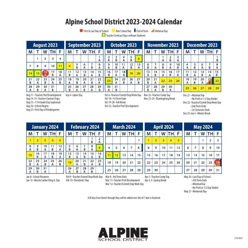 Alpine School District Calendar Holidays 20232024 PDF