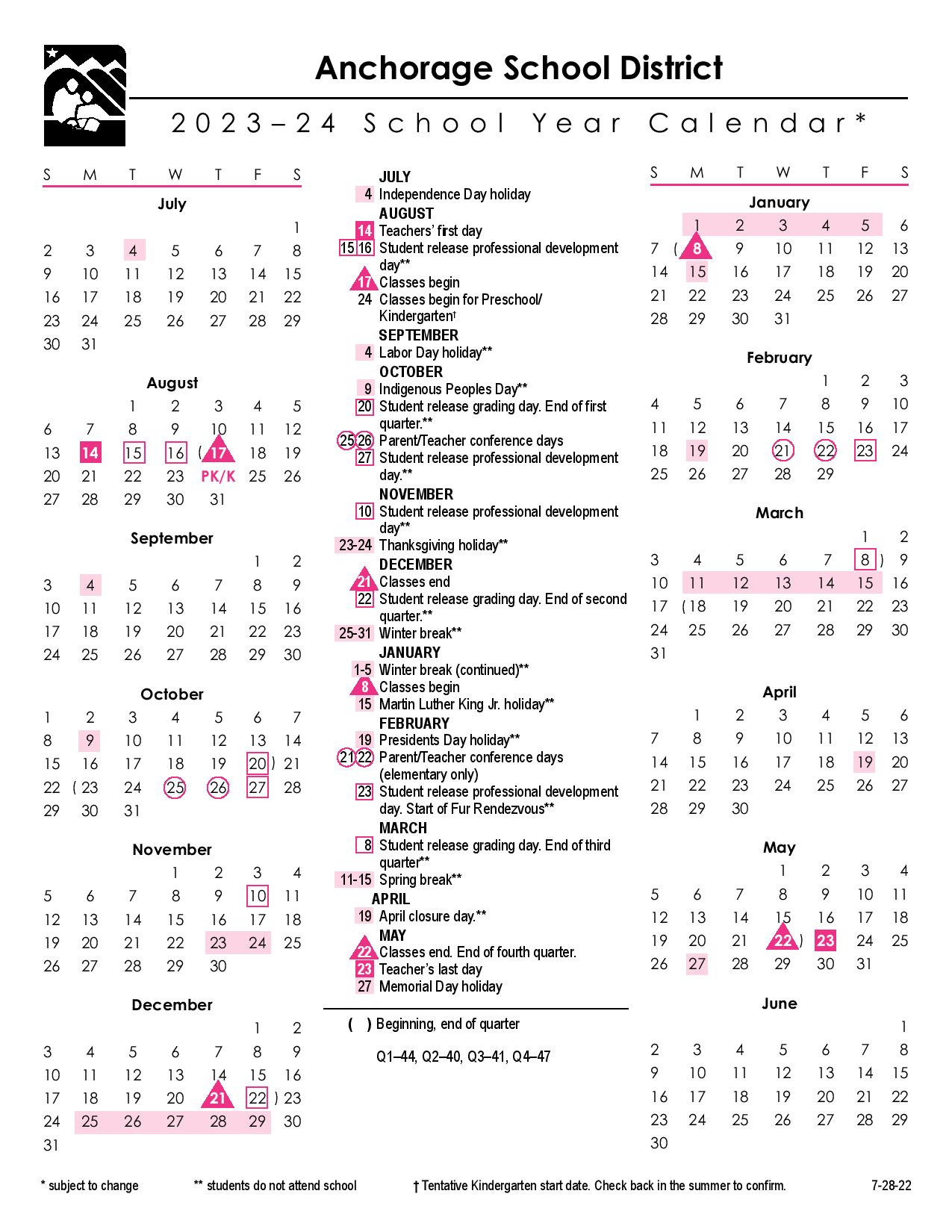 Anchorage School District Calendar 20222023