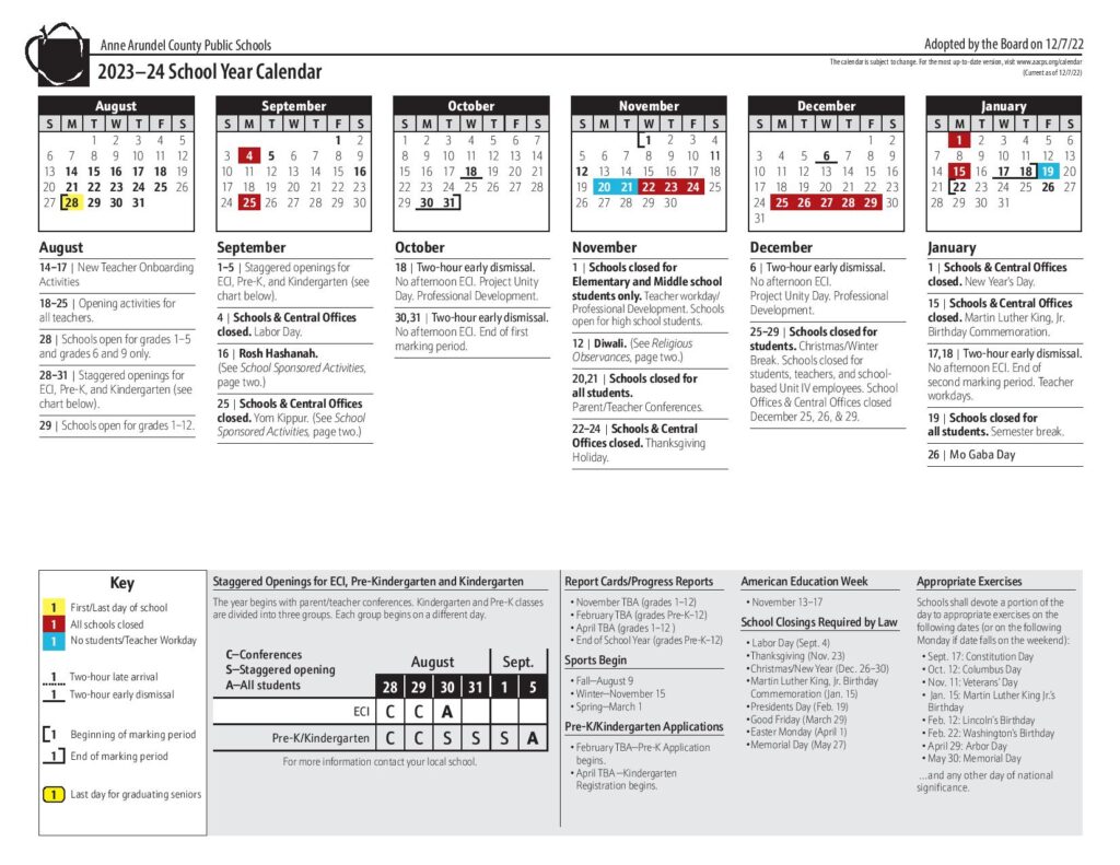 Anne Arundel County Public Schools Calendar 20232024 PDF School
