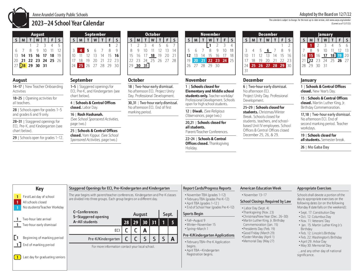 Anne Arundel County Public Schools Calendar 20232024 PDF