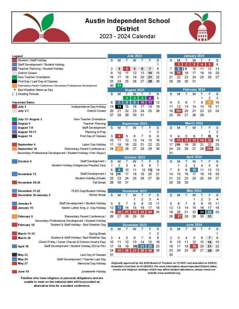 Austin Independent School District Calendar 20232024
