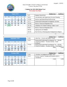 Baltimore County Public Schools Calendar Holidays 2023-2024