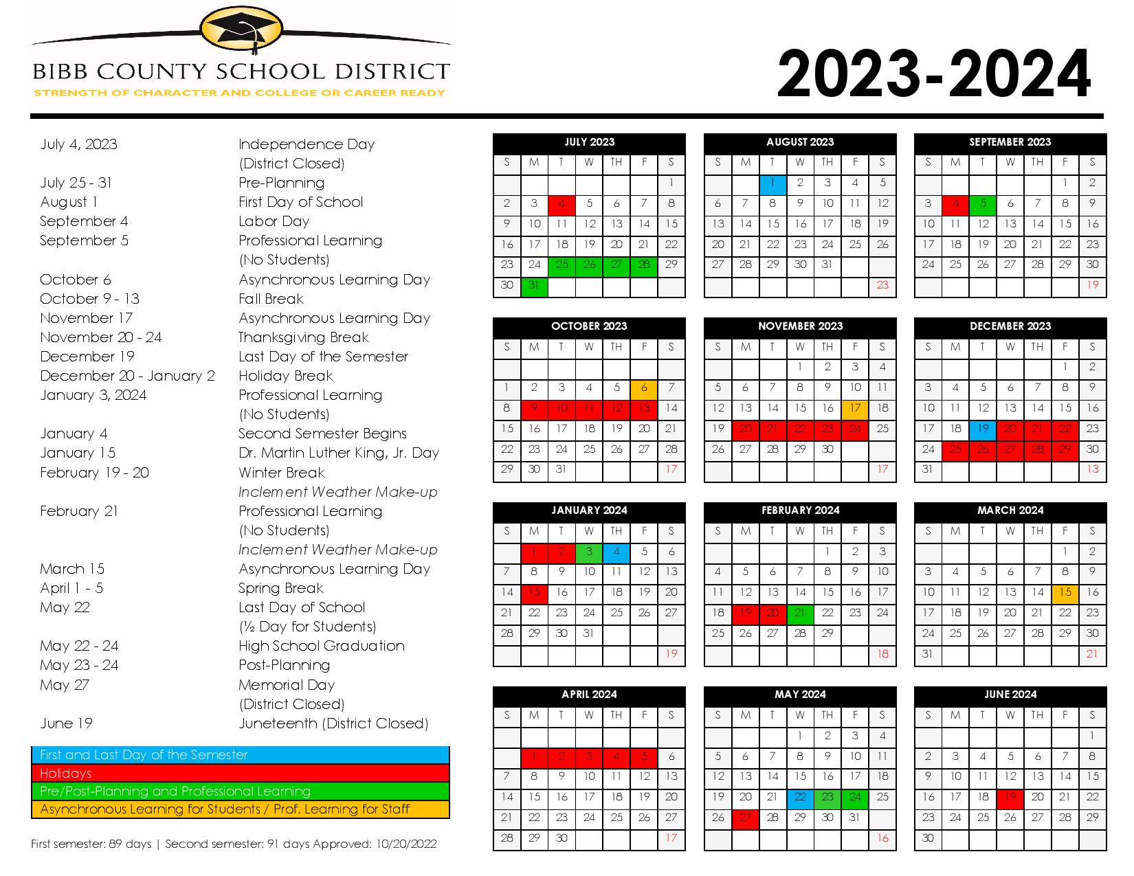 Bibb County School District Calendar 20232024 in PDF