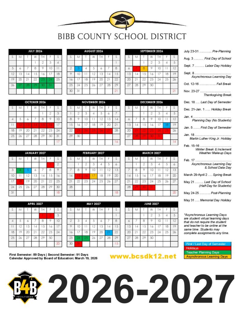 Bibb County School District Calendar 2026-2027