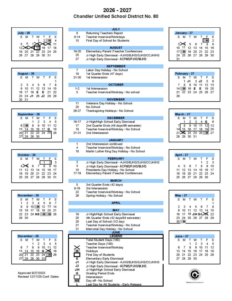 Chandler Unified School District 80 Calendar 2026-2027