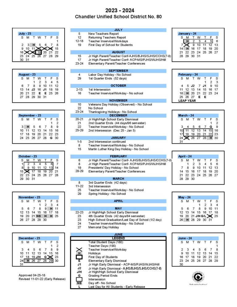 Chandler Unified School District 80 Calendar 2023-2024