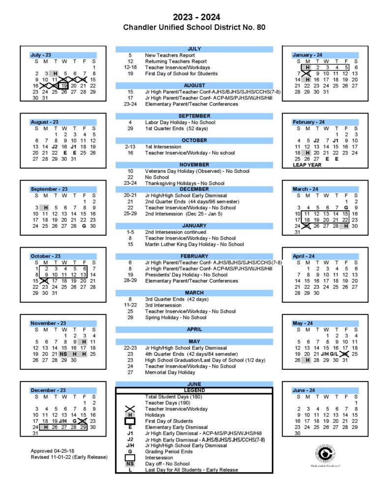 Chandler Unified School District 80 Calendar