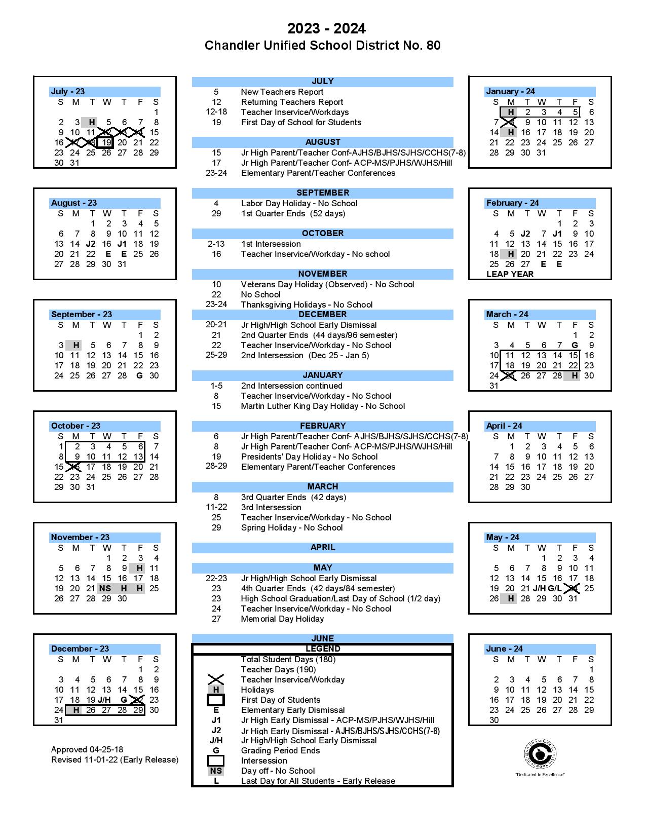 Chandler Unified School District 80 Calendar 2024-2025