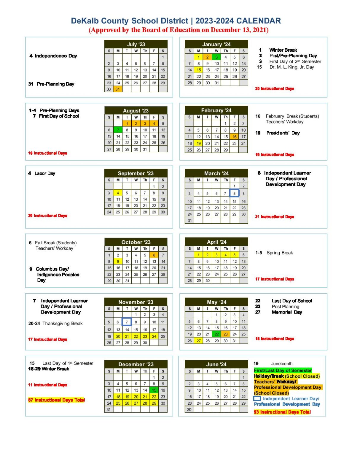 DeKalb County School District Calendar Holidays 2023 2024