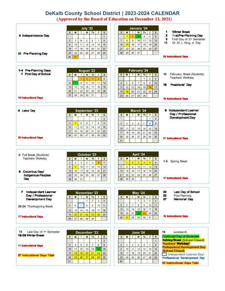 DeKalb County School District Calendar Holidays 2023-2024