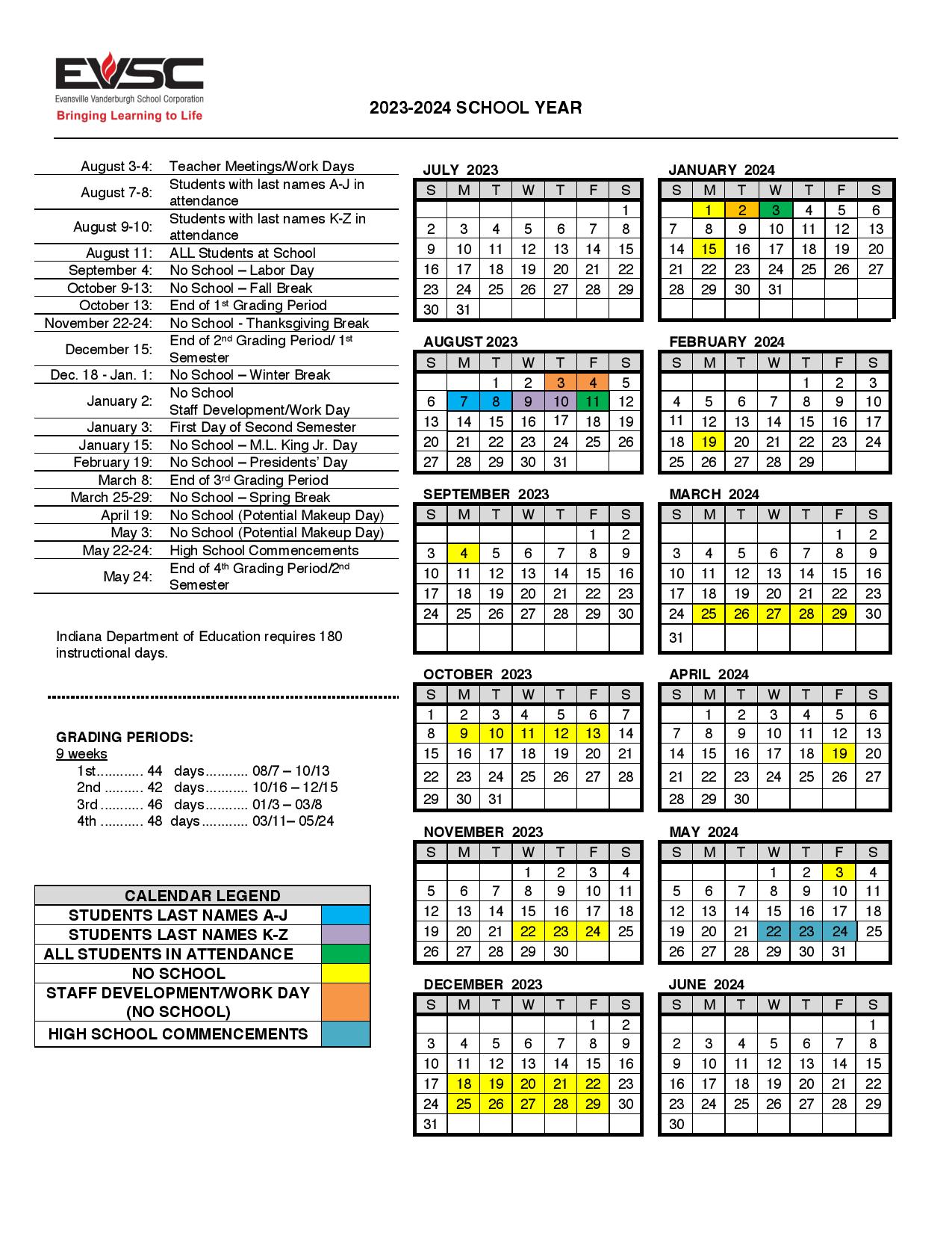 Evansville Vanderburgh School Corporation Calendar 2023 2024