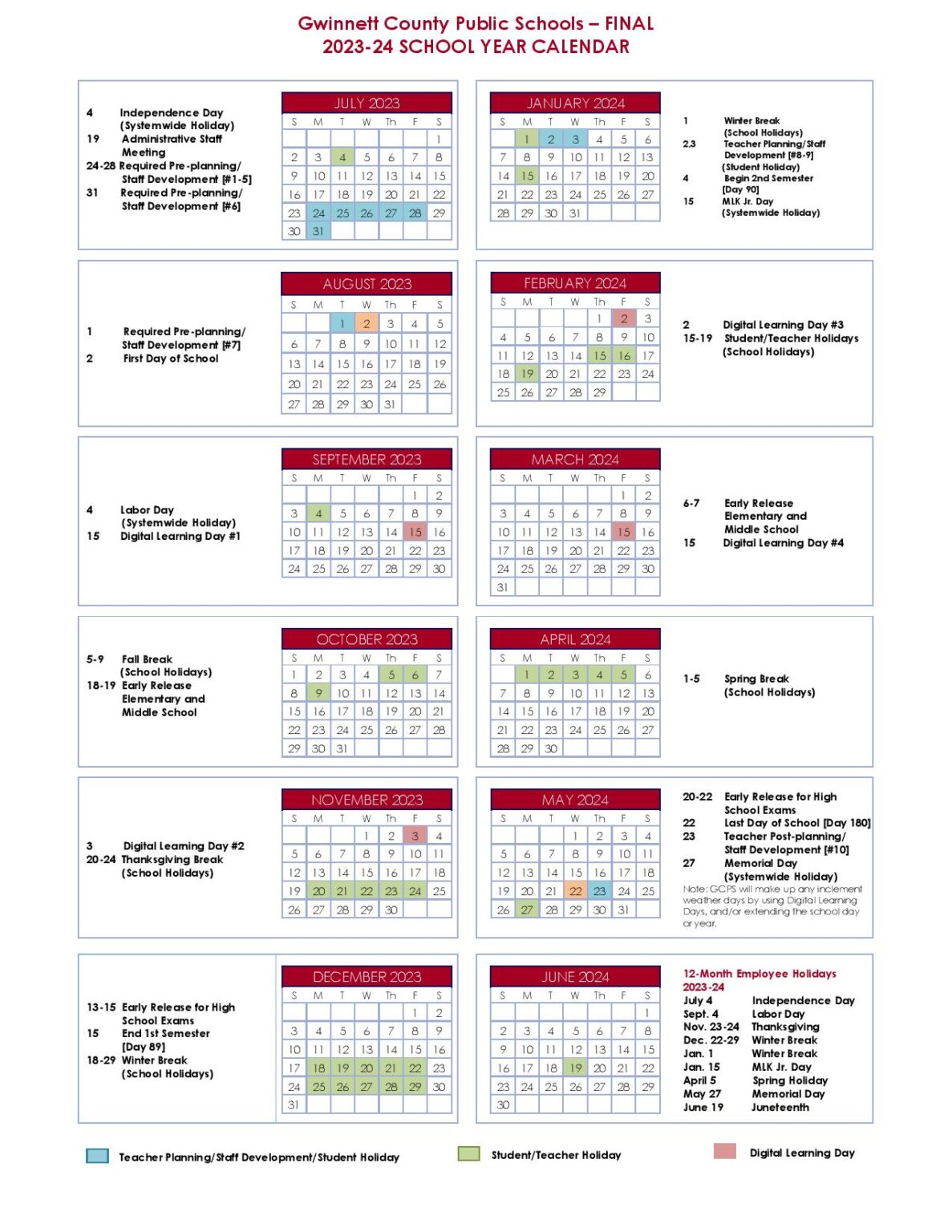 County Public Schools Calendar Holidays 20232024
