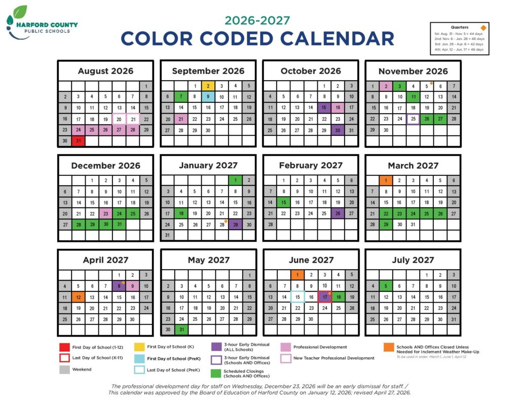 Harford County Public Schools Calendar 2026-2027