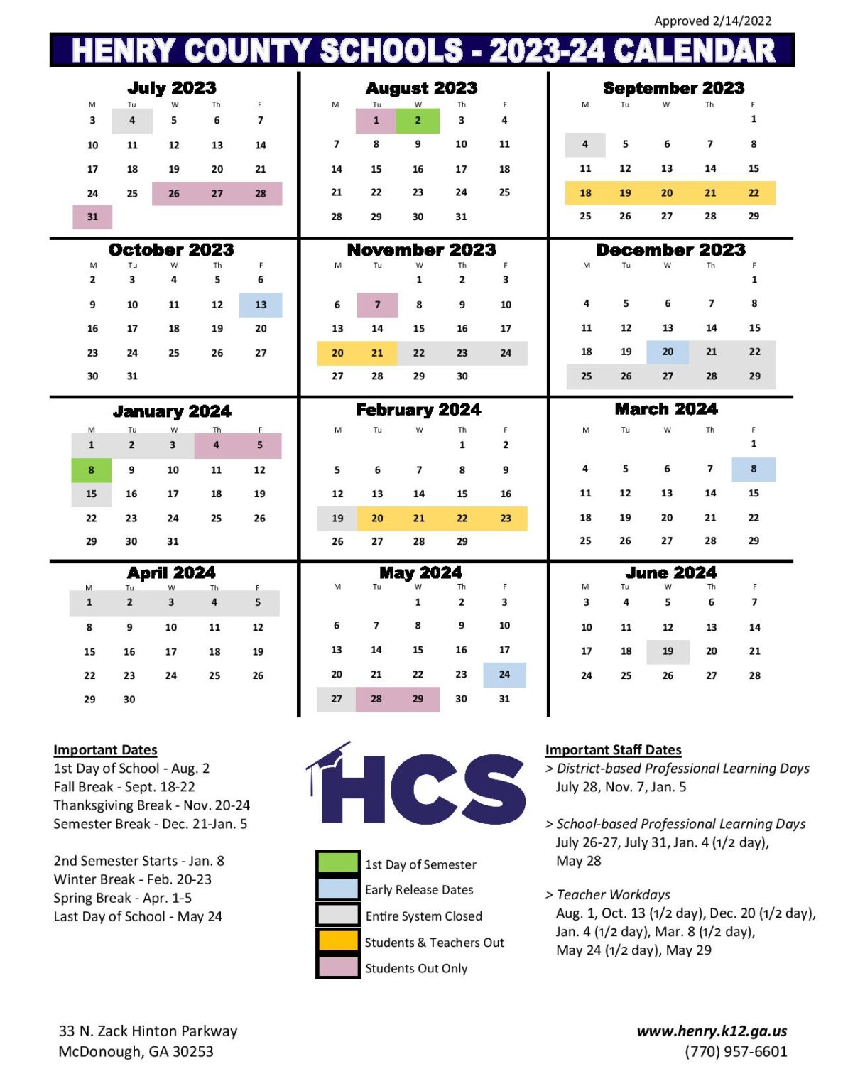 Henry County Schools Calendar 24-25 - Casey Merline