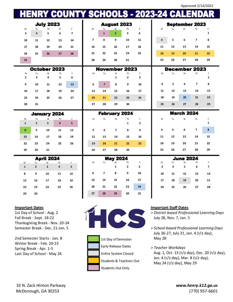 Henry County Schools Calendar 2023 2024 In PDF School Calendar Info