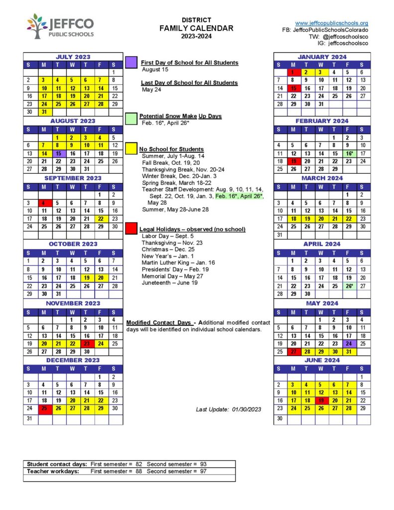 Jeffco Public Schools Calendar