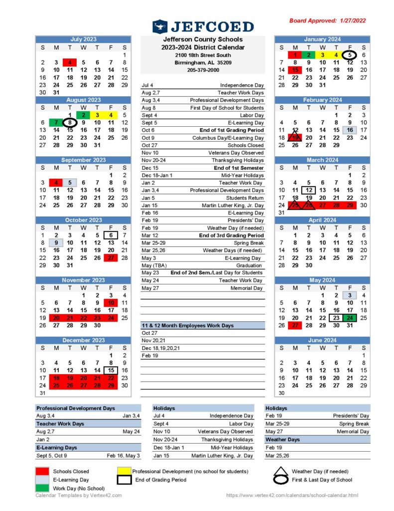 Jefferson County Schools Calendar Holidays 20232024 PDF School