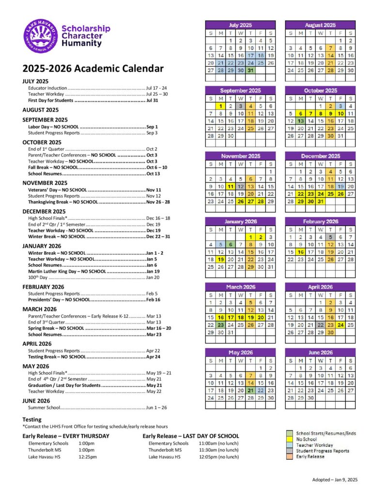 Lake Havasu Unified School District Calendar 2025