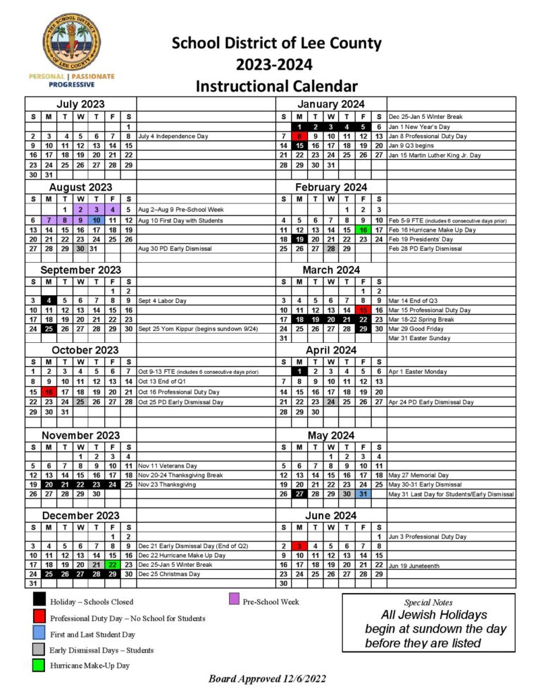 Lee County School District Calendar 20232024 School Calendar Info