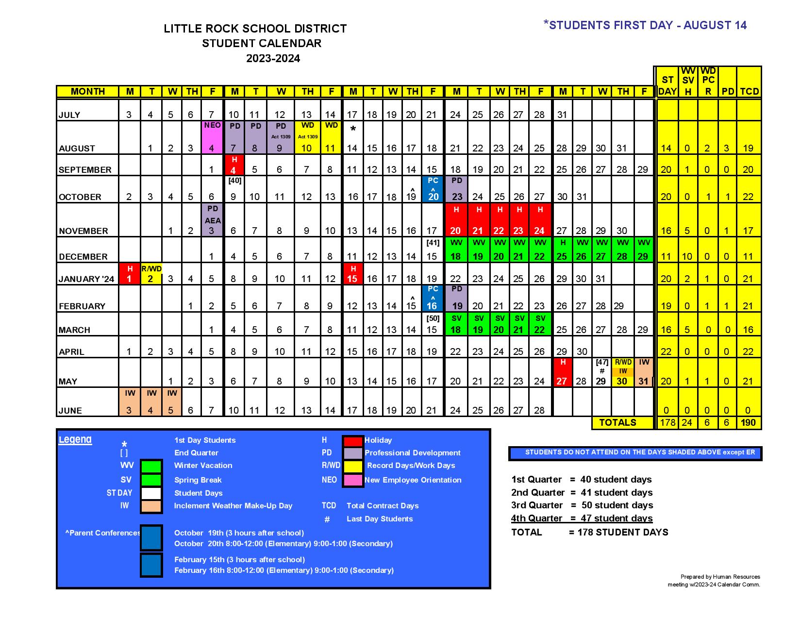 Little Rock School District Calendar Holidays 2024 PDF