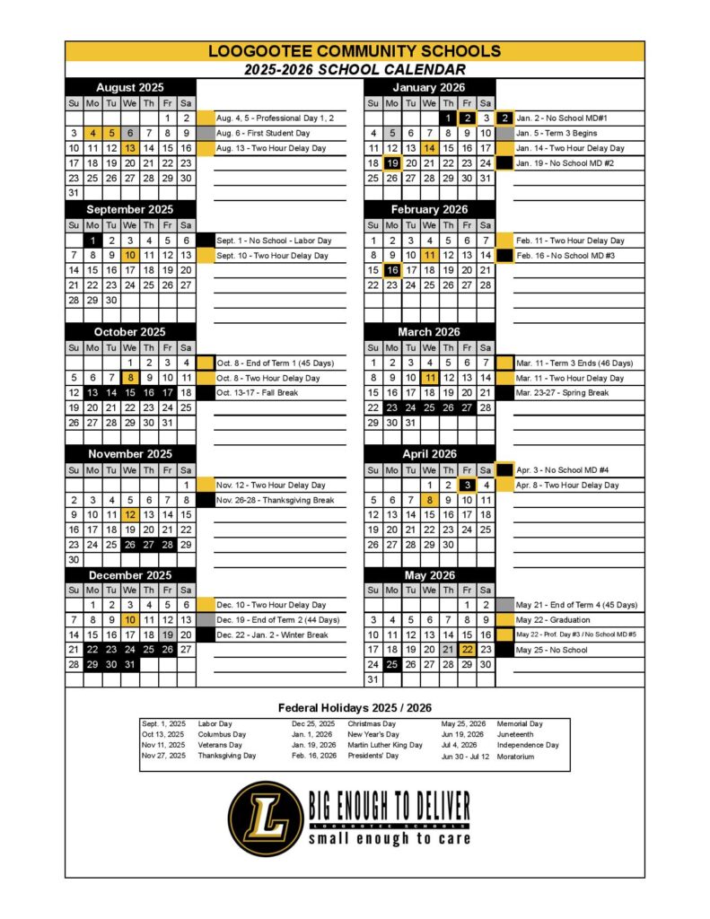 Loogootee Community Schools Calendar 2025-2026