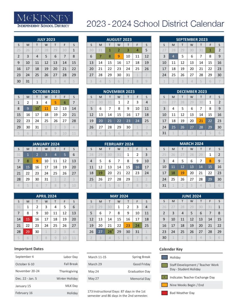 McKinney Independent School District Calendar