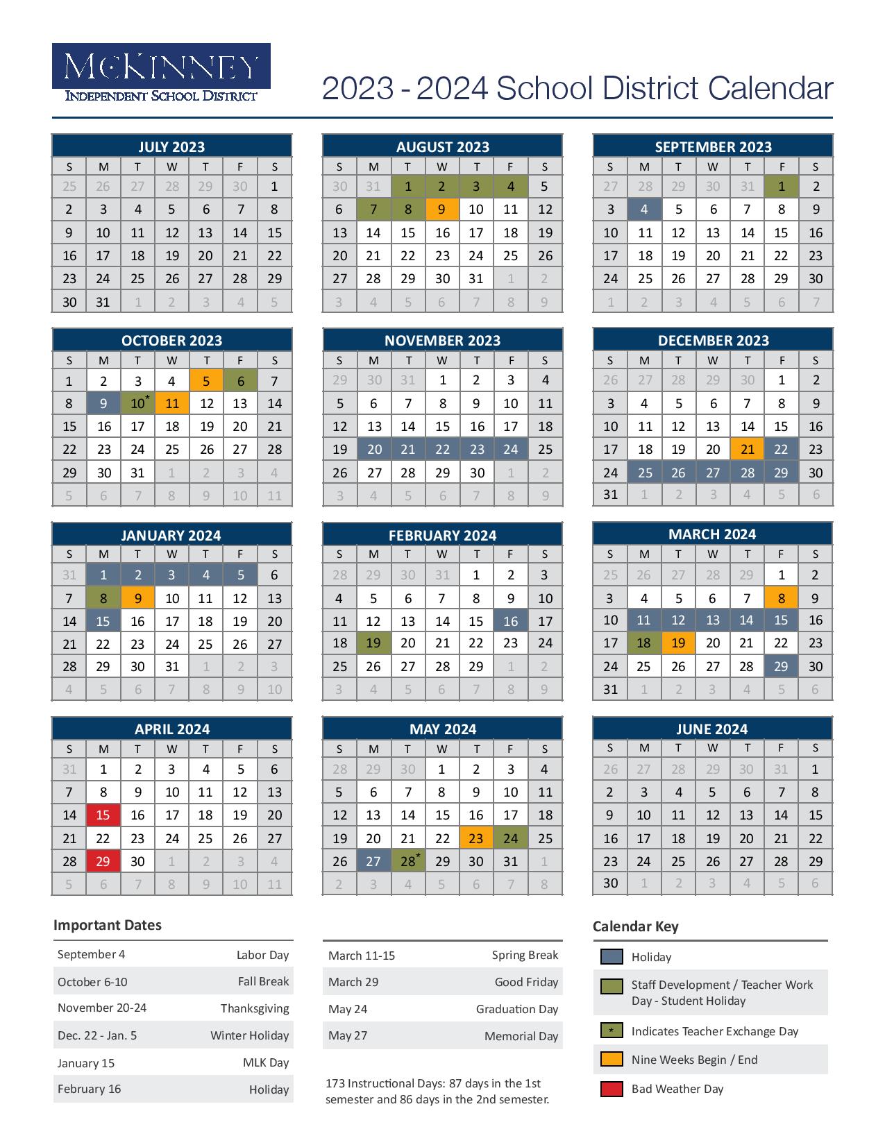 McKinney Independent School District Calendar 2023-2024