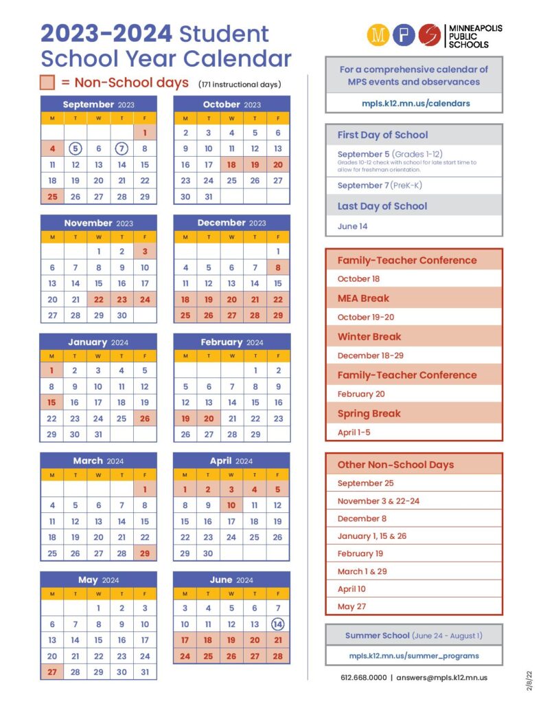 Minneapolis Public Schools Calendar Holidays 20232024 School