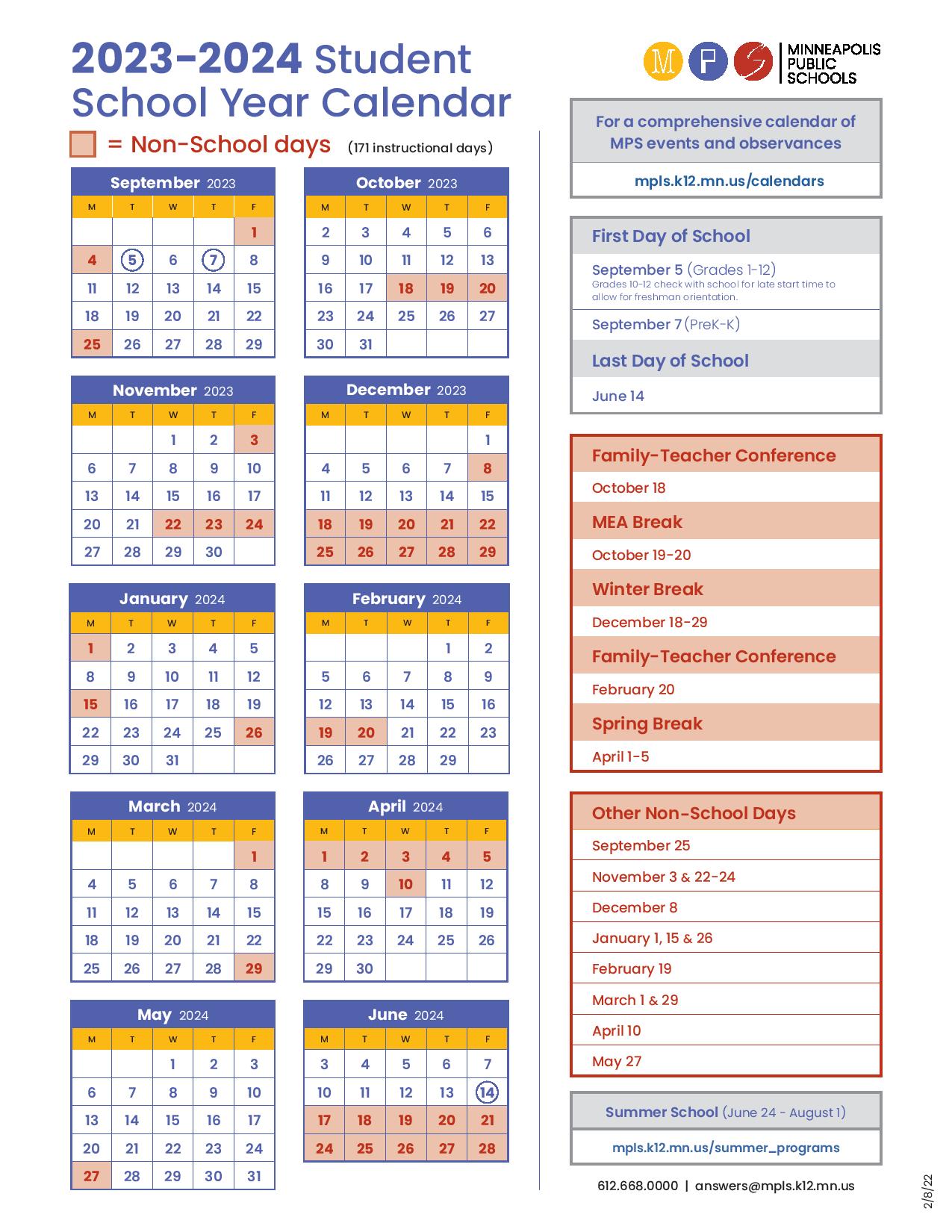 Minneapolis Public Schools Calendar Holidays 2023-2024