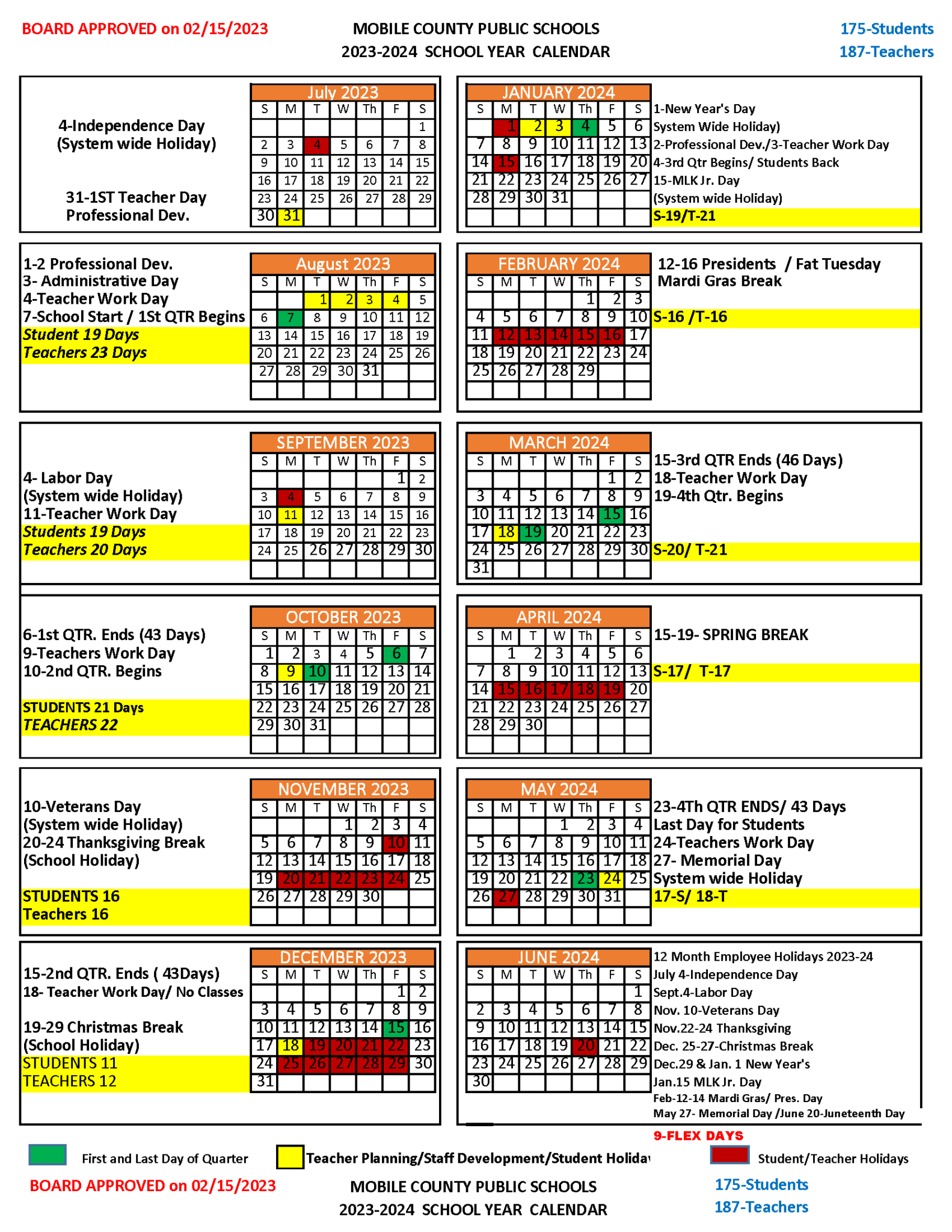 Mobile County Public Schools Calendar 20242025 in PDF