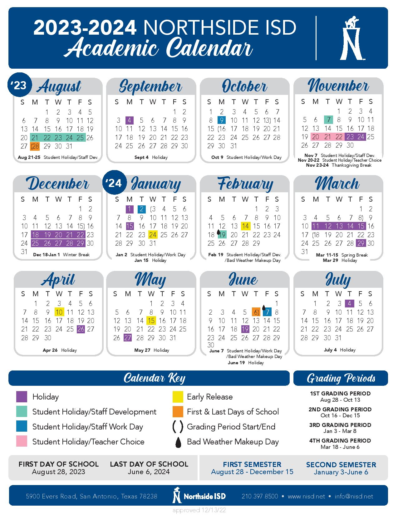 Northside Independent School District Calendar 20232024 PDF School