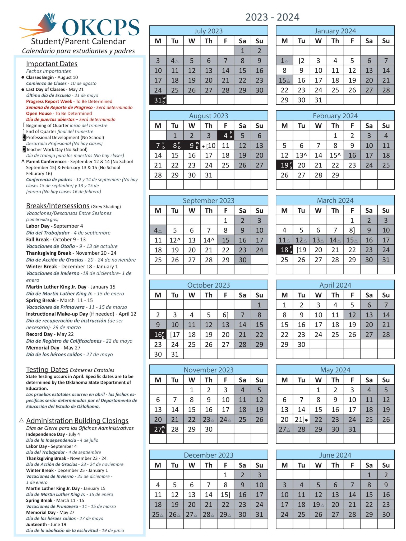 Bartlett City Schools Instructional Calendar 2025-2026