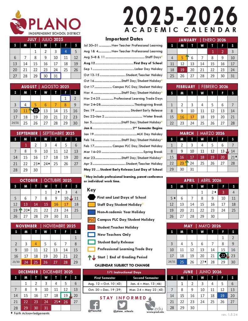 Plano Independent School District Calendar 2025