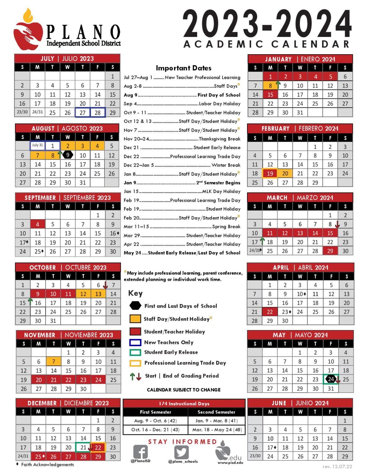 Plano Independent School District Calendar 20242025