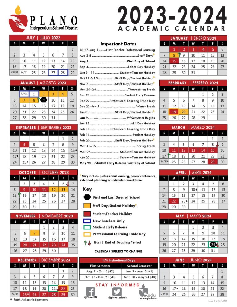 Plano Independent School District Calendar 2024-2025