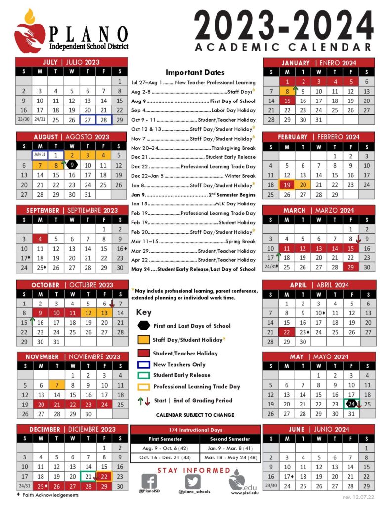 Plano Independent School District Calendar