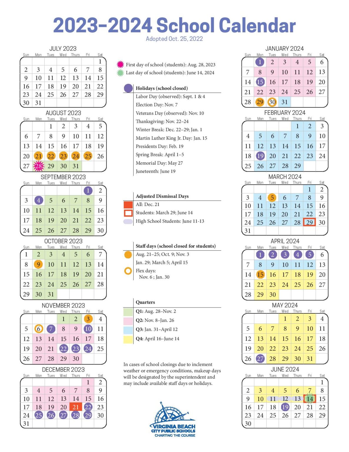 Virginia Beach City Public Schools Calendar Holidays 2023-2024 PDF ...