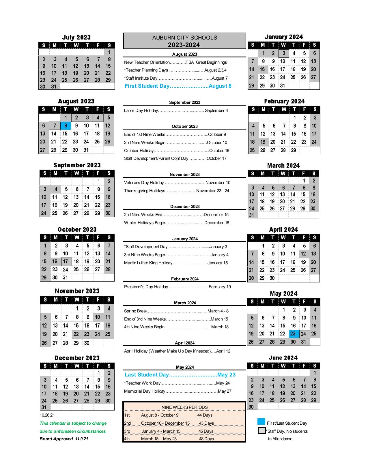 Auburn City Schools Calendar 20232024 in PDF